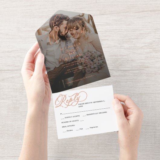 Tout En Un Invitation *VRAI FOIL* Élégant Mariage photo de script (Détachable)