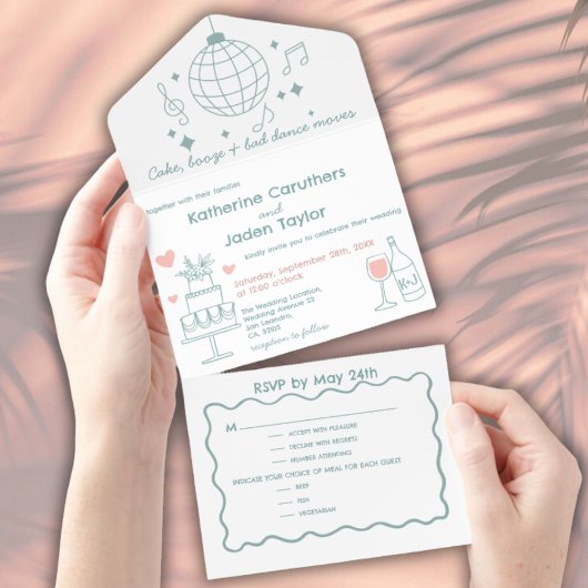 Tout En Un Invitation Whimsical doodle styled blue wedding