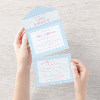 Tout En Un Light Blue Pink Baby Shower All in One Invitation