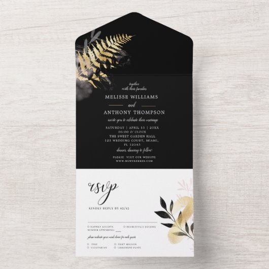 Tout En Un Mariage Black Glittering All In One Invitation (À l'intérieur)