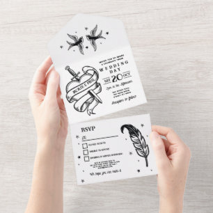 Tout En Un Mariage de tatouage Invitation & RSVP Oiseaux card