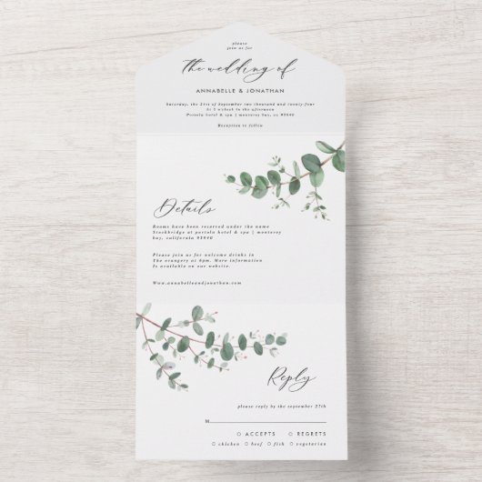 Tout En Un Mariage Eucalyptus botanique moderne invitation +  (À l'intérieur)