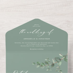 Tout En Un Mariage Eucalyptus budget sauge vert invitation an