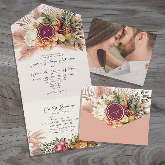 Tout En Un Mariage Floral Boho Fruit All In One Invitation