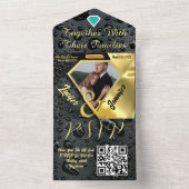 Tout En Un Mariage noir Diamond Or moderne Invitation (À l'intérieur)