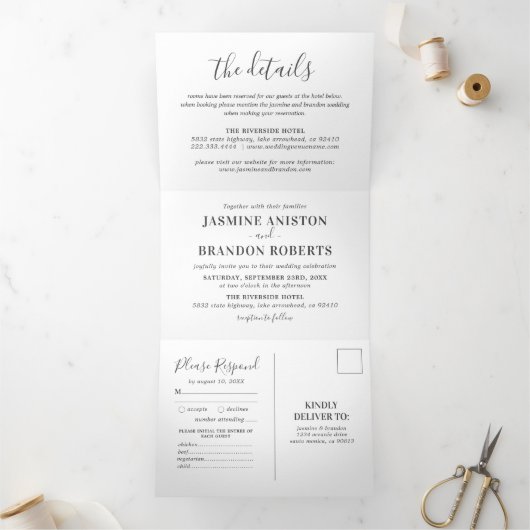 Tout en un minimaliste Mariage triple invitation (Intérieur)