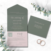 Tout En Un Moderne Blush & Moss QR Code All In One Invitation