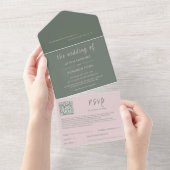 Tout En Un Moderne Blush & Moss QR Code All In One Invitation (Déchirure)