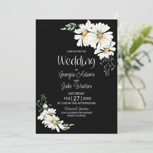 Tout en un Moody Black Daisy Faire-part de mariage (Debout devant)