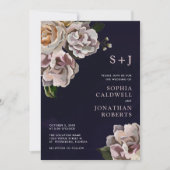 Tout en un Moody Floral Navy Faire-part de mariage (Devant)