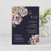 Tout en un Moody Floral Navy Faire-part de mariage (Debout devant)