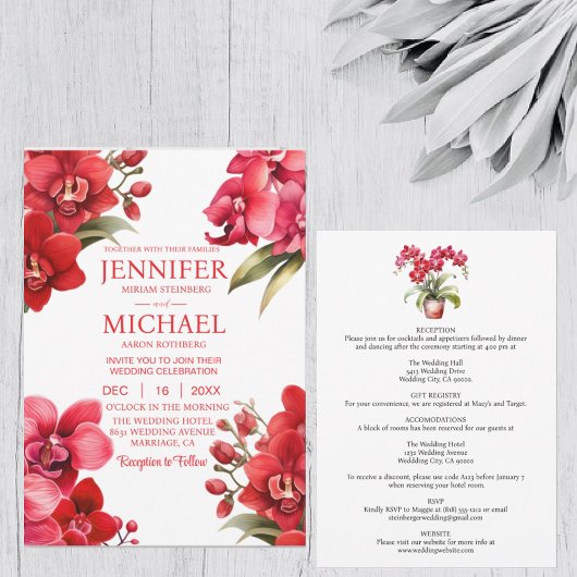 Tout en un Orchidées rouges Invitations de mariage