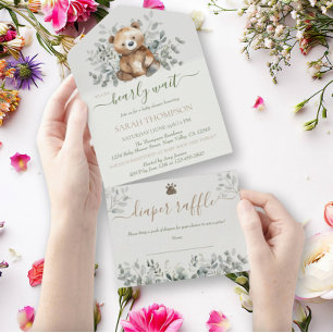 Tout En Un Ourson Mignon Invitation Bébé Shower Al Genre Neut