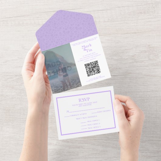Tout En Un Photo All in One Wedding Invitation avec QR Code (Déchirure)