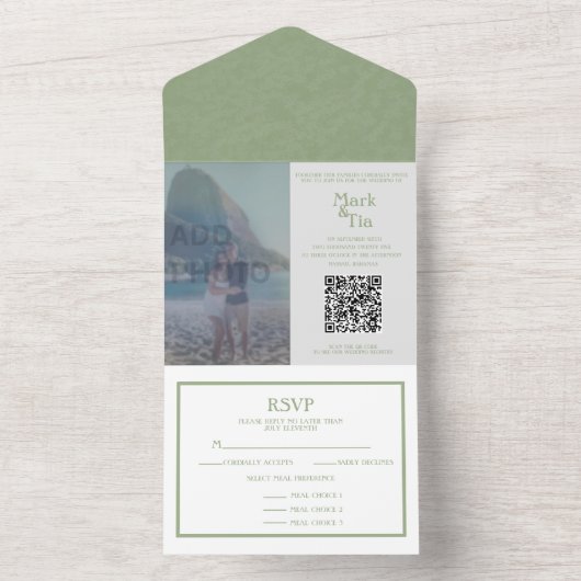Tout en un Photo Mariage Sage Invitation QR Code (À l'intérieur)