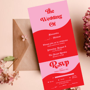 Tout En Un Rétro années 70 Invitation de mariage néon rose et