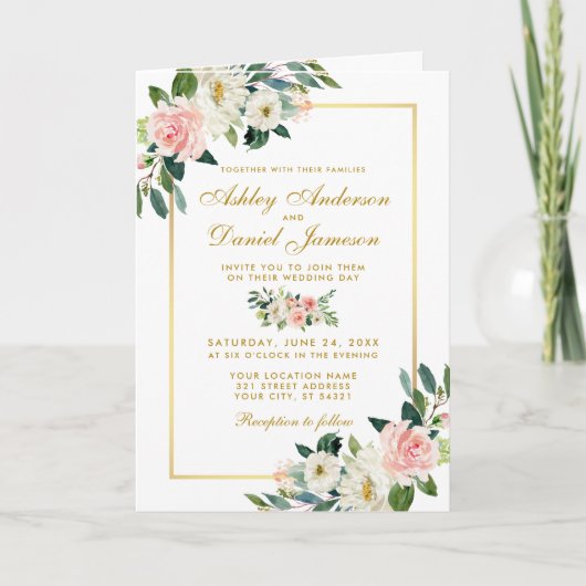 Tout en un rose blanc Mariage photo Invitation (Devant)