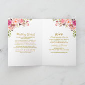 Tout en un rose Floral Mariage Gold Invitation (Intérieur)
