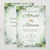 Tout en Un Sage Vert Fleuris Mariage Invitation Fr (Devant / Derrière)