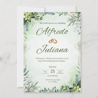 Tout en Un Sage Vert Fleuris Mariage Invitation Fr