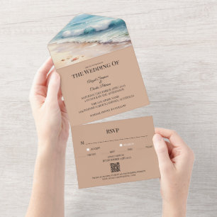 Tout En Un Sur la plage aquarelle invitation mariage