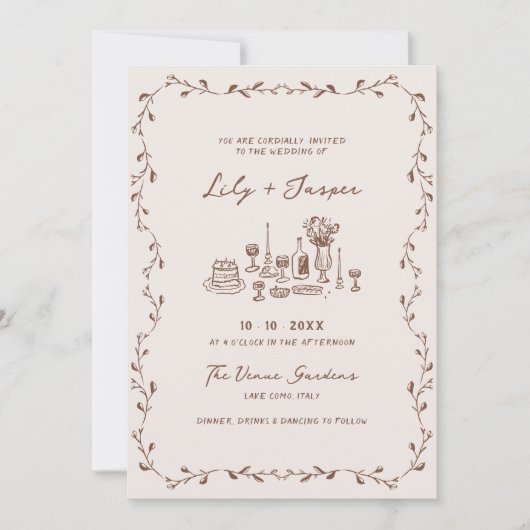 Tout En Une Main Mocha Tirée Faire-part de mariage (Devant)