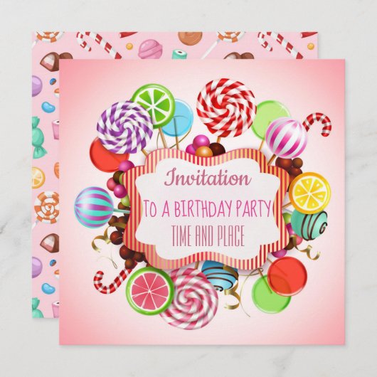 Tout événement Candy Invitation (Devant / Derrière)
