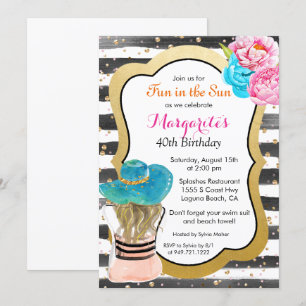 TOUT ÉVÉNEMENT - Invitation florale à rayures aqua