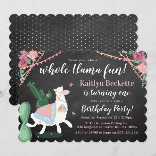 Tout Le Plaisir Llama ! Invitation de fête d'anniv (Devant / Derrière)