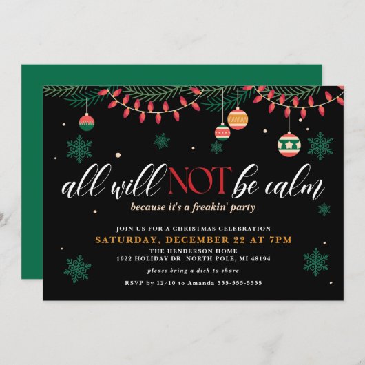 Tout Ne Sera Pas Calme Drôle Invitation Noël (Devant / Derrière)