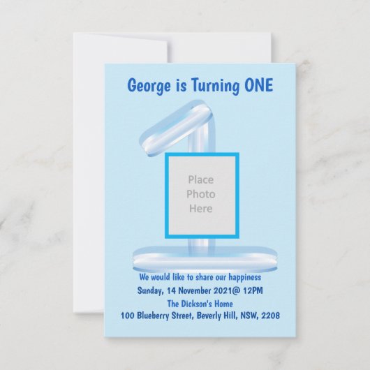 Tout sur BLUE 1st Birthday Invitation (Devant)