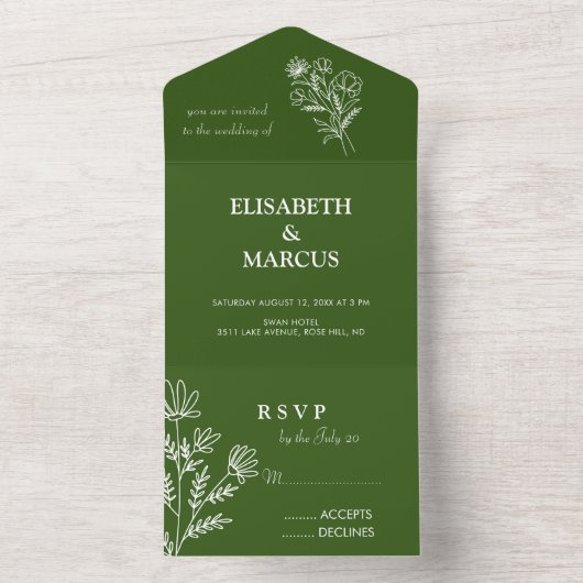 Tout vert simple en une seule invitation carte rsv (À l'intérieur)