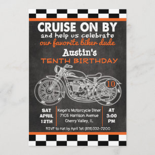 TOUTE AGE Moto Anniversaire Chalkboard Invitation