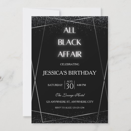 Toute Black Affair Anniversaire Fête Invitation (Devant)