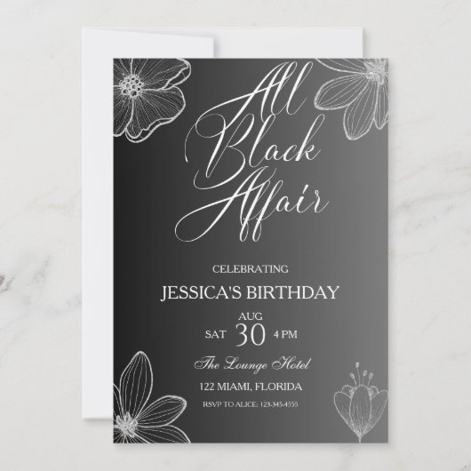 Toute Black Affair Anniversaire Fête Invitation (Devant)