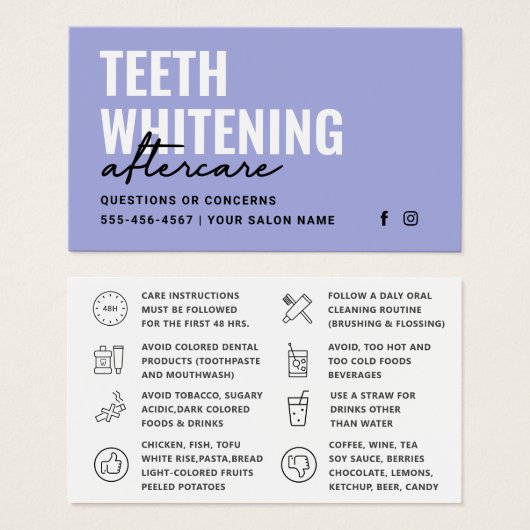 Toute couleur Dents blanchissant les instructions (Devant & derrière)