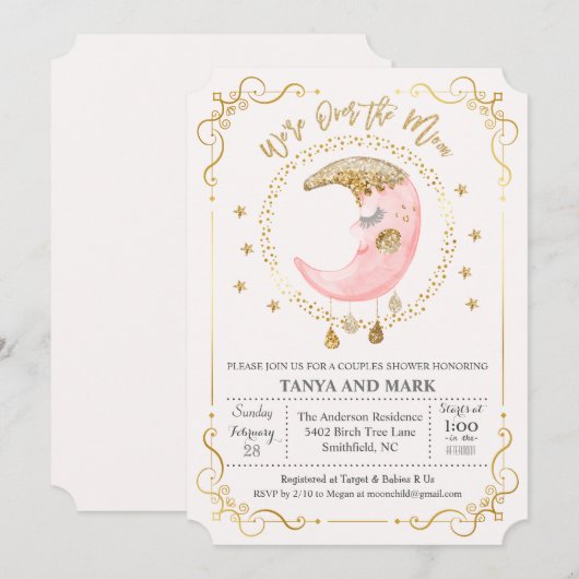 TOUTE COULEUR - Sur la Lune Baby shower Invitation (Devant / Derrière)