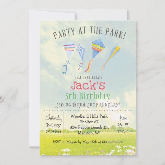 TOUTE Fête AGE au parc Kite Birthday Invitation (Devant)