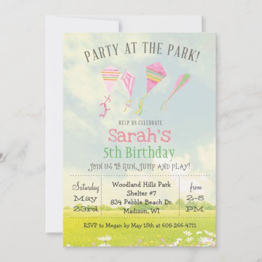 TOUTE Fête AGE au parc Kite Birthday Invitation (Devant)