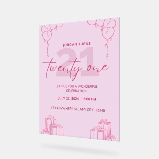 Toute Invitation d'anniversaire rose (Angle)