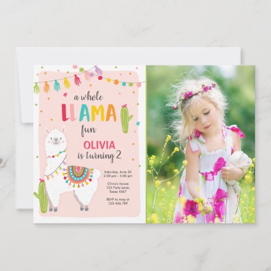 Toute la llama amusant invitation anniversaire Alp (Devant)
