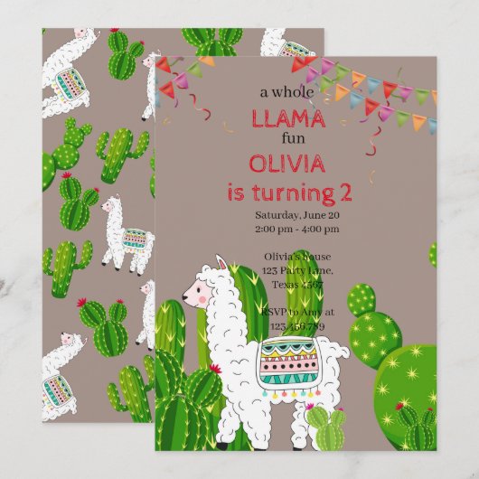 Toute la llama amusante invitation anniversaire Al (Devant / Derrière)