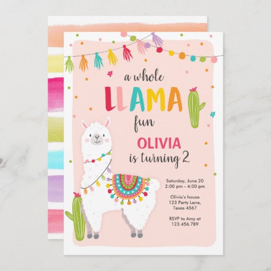 Toute la llama amusante invitation anniversaire Al (Devant / Derrière)