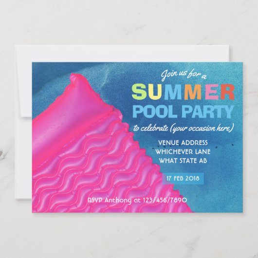 Toute occasion Summer Pool Party Invitation (Devant)