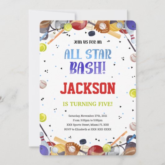 Toutes les invitations d'anniversaire Star Sport (Devant)