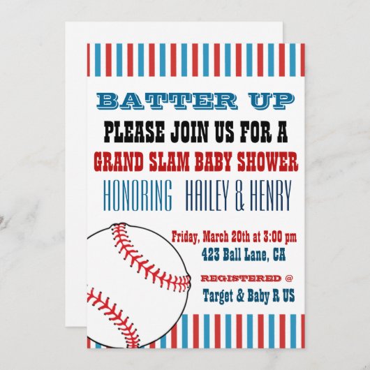 Toutes Les Invitations De Douche Bébé Star Basebal (Devant / Derrière)