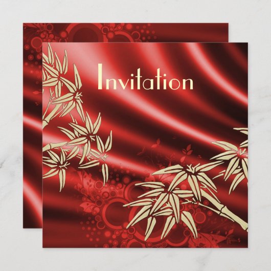 Toutes les Occasions Soie Rouge Bambou Invitation (Devant / Derrière)