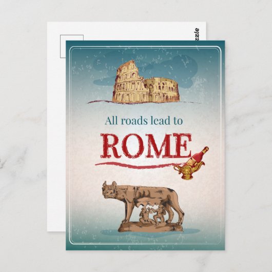 Toutes les routes mènent à Rome Carte postale (Devant / Derrière)