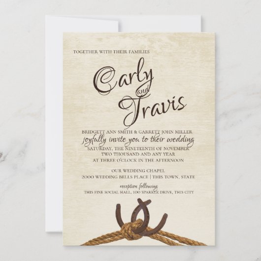 Touw en Hoefijzers Bruiloft Kaart (Voorkant)