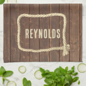 Touw Lijst op teakhout met naam Theedoek (Gevouwen)